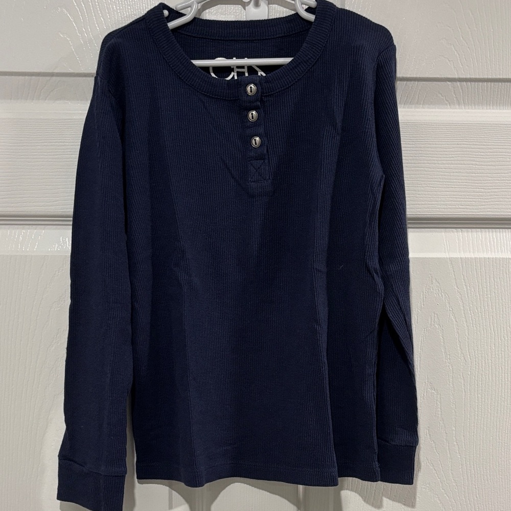 Navy Long Sleeve Kids Tee with Button Detail